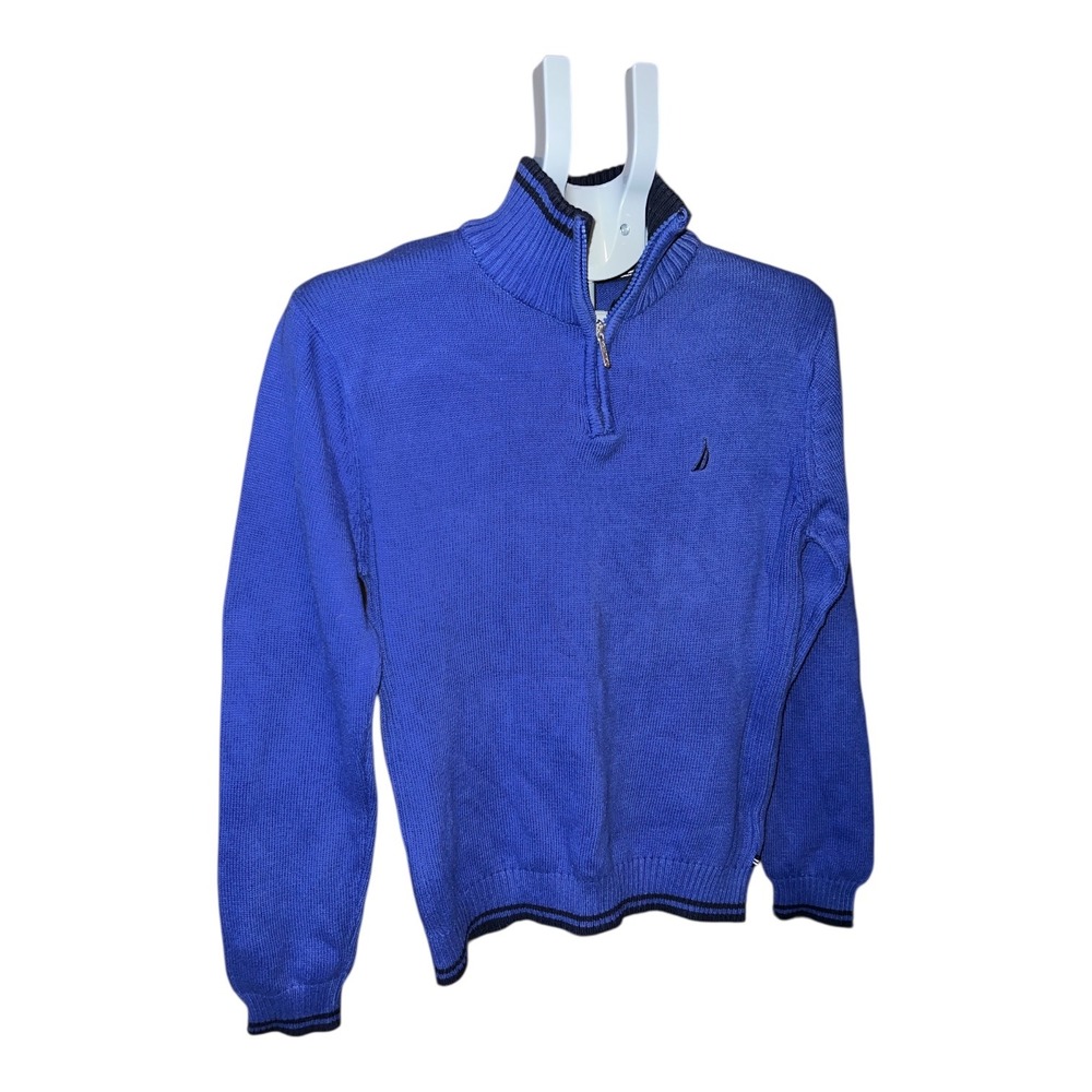 Nautica Kids Blue Quarter Zip Knit Sweater Nautical Logo Size L 14/16 - Picture 4 of 5